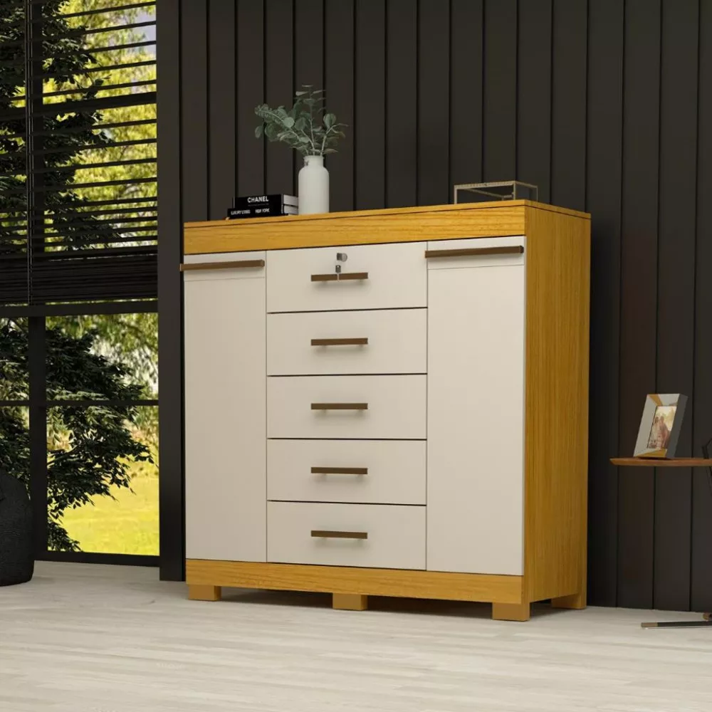 Cômoda 5 Gavetas 2 Portas com Pés Em MDF Diana ACP Móveis