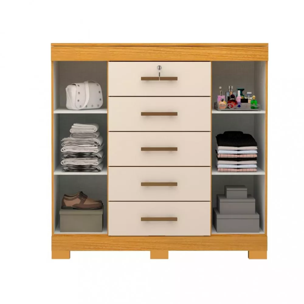 Cômoda 5 Gavetas 2 Portas com Pés Em MDF Diana ACP Móveis