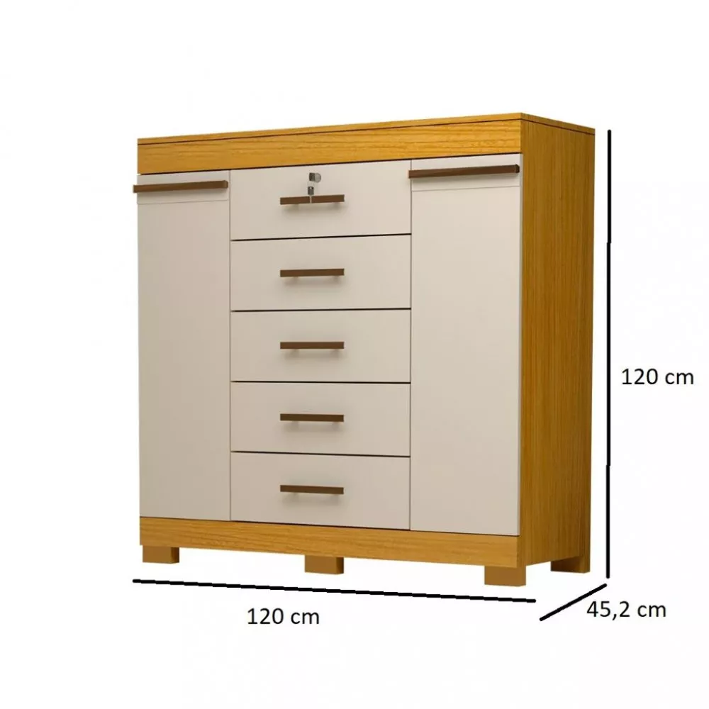 Cômoda 5 Gavetas 2 Portas com Pés Em MDF Diana ACP Móveis