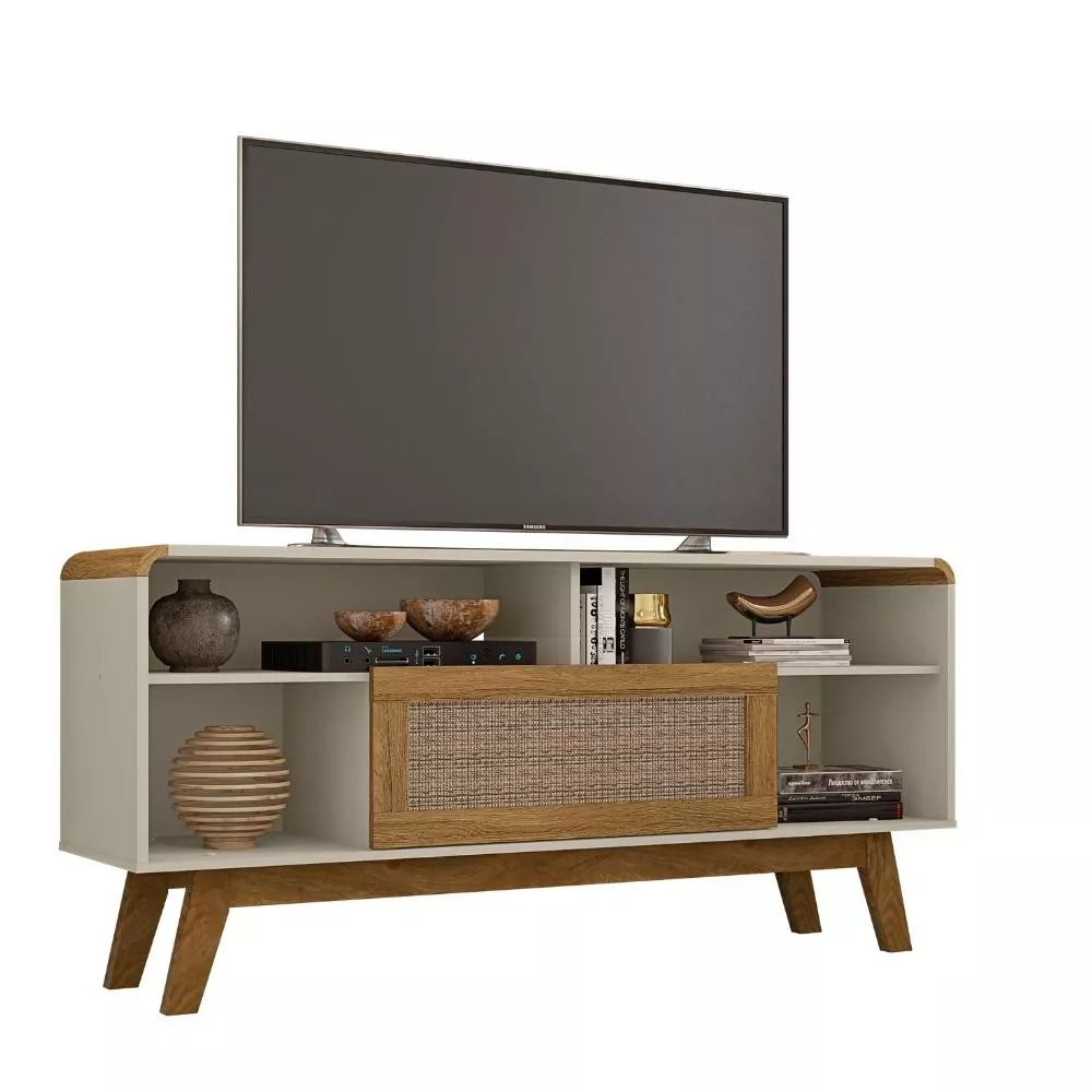 Rack para TV até 55 Polegadas 1 Porta com Pés de Madeira Lazuli Bechara