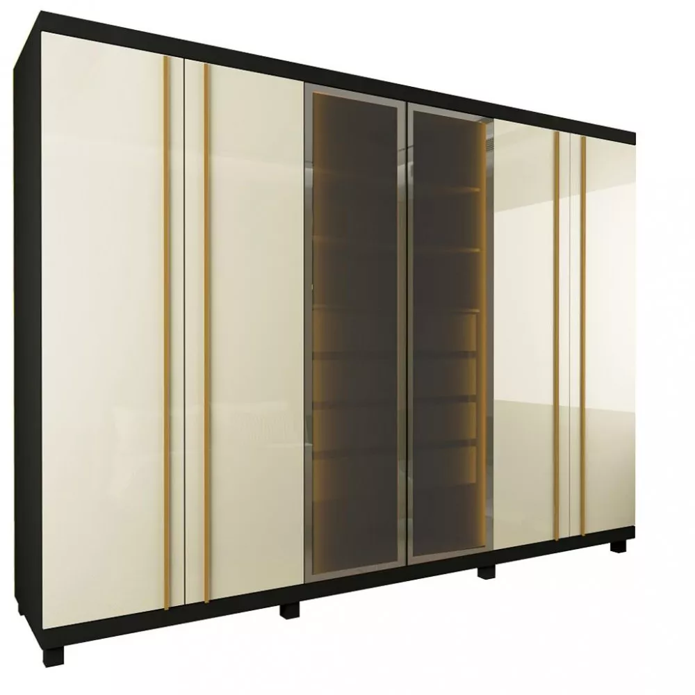Guarda Roupa Casal LED com Vidro Reflecta 6 Portas com Pés em MDF Absolut Gelius