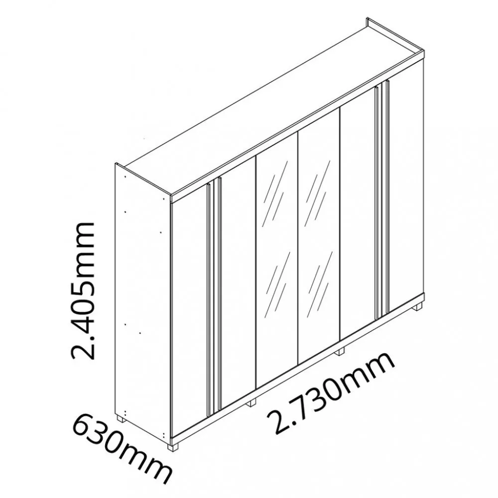 Guarda Roupa Casal LED com Vidro Reflecta 6 Portas com Pés em MDF Absolut Gelius