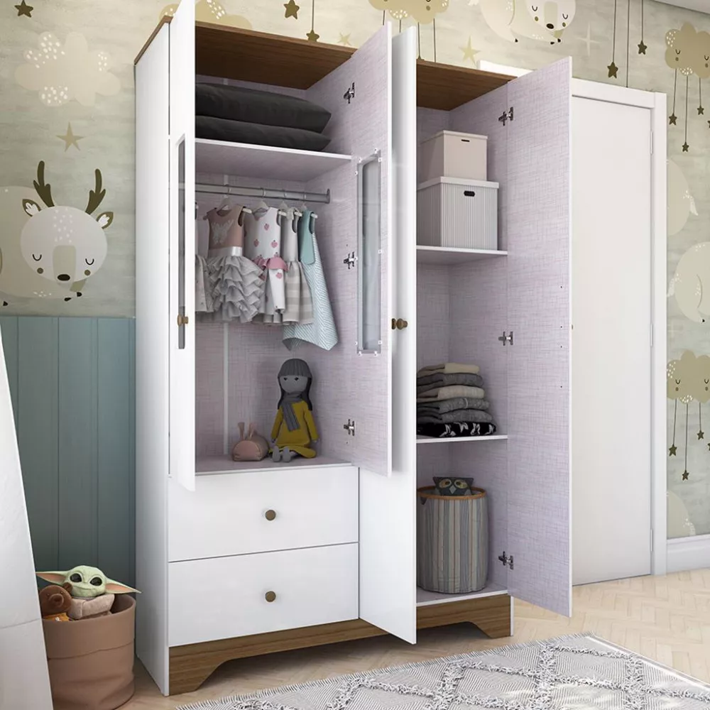 Guarda Roupa Infantil Com Janela MDF4 Portas 2 Gavetas Ben Peroba