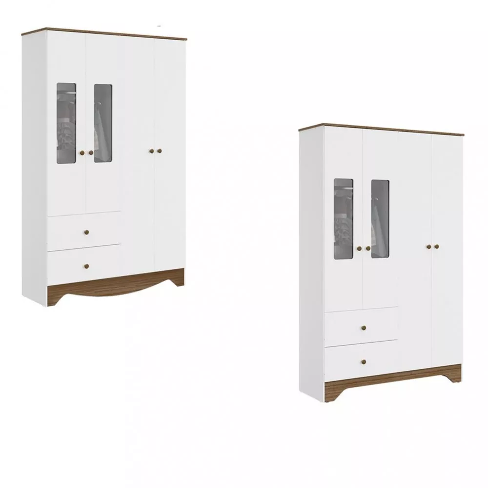 Guarda Roupa Infantil Com Janela MDF4 Portas 2 Gavetas Ben Peroba