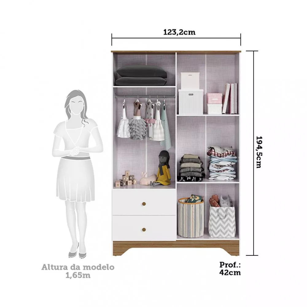 Guarda Roupa Infantil Com Janela MDF4 Portas 2 Gavetas Ben Peroba