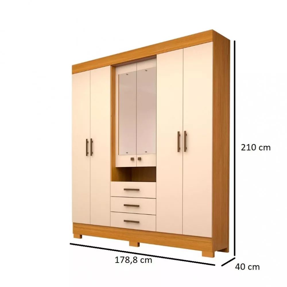 Guarda Roupa Casal 6 Portas 3 Gavetas Com Espelho Debora ACP
