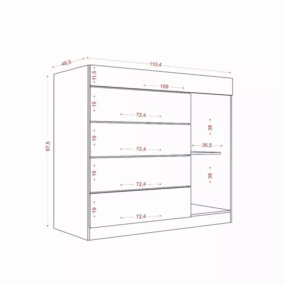 Cômoda 5 Gavetas 1 Porta com Vidro 4147 Aramóveis