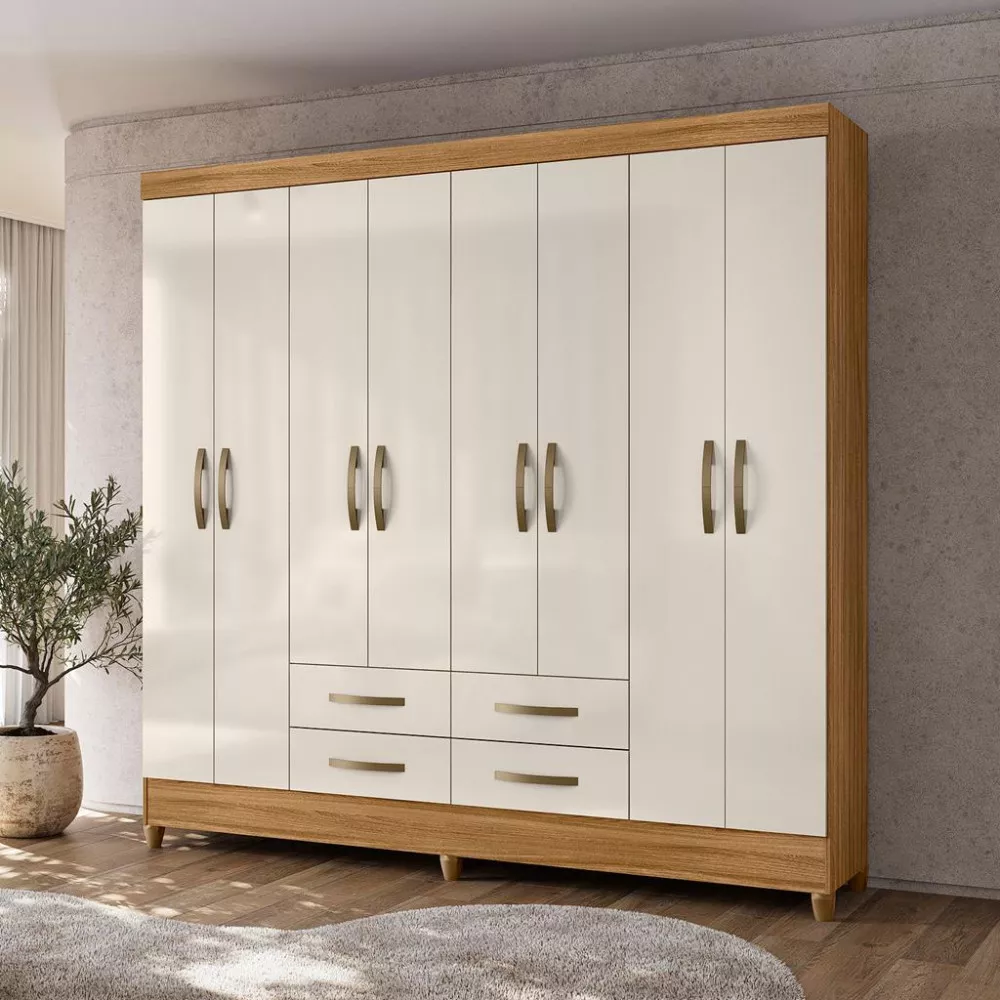 Guarda Roupa Casal com Pés 8 Portas 4 Gavetas Florida Moval
