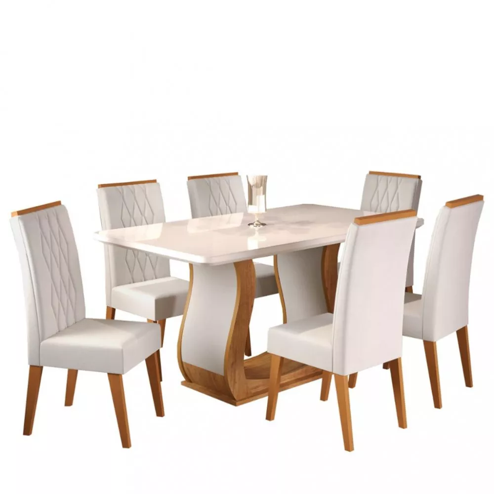 Conjunto Sala de Jantar Mesa Shakira 6 Cadeiras Cristal Viero