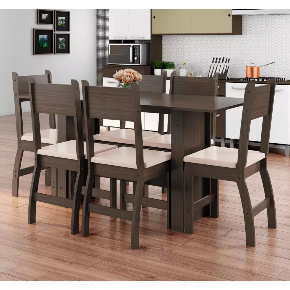 Conjunto Mesa de Jantar 6 Lugares Milano