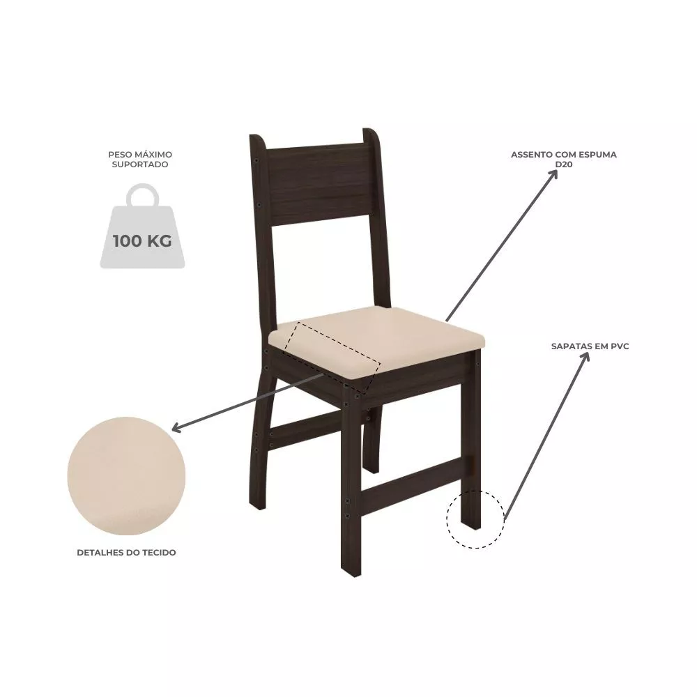 Conjunto Mesa de Jantar 6 Lugares Milano