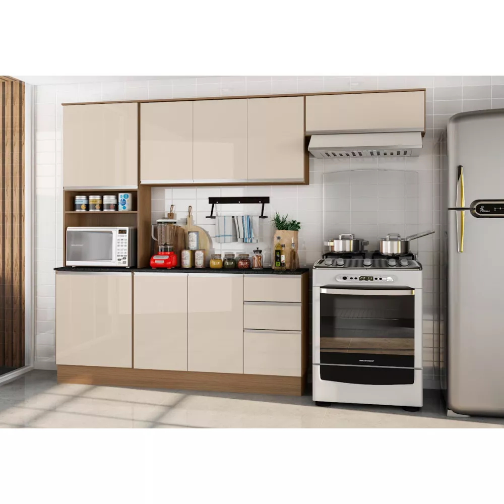 Cozinha Compacta Paneleiro e Aéreo 260 cm Paris Poliman
