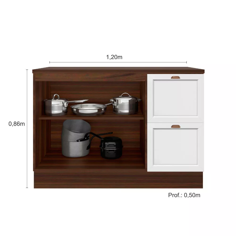 Balcão Flex 120cm com Tampo 2 portas 2 gavetas Unna fumê Poliman Móveis