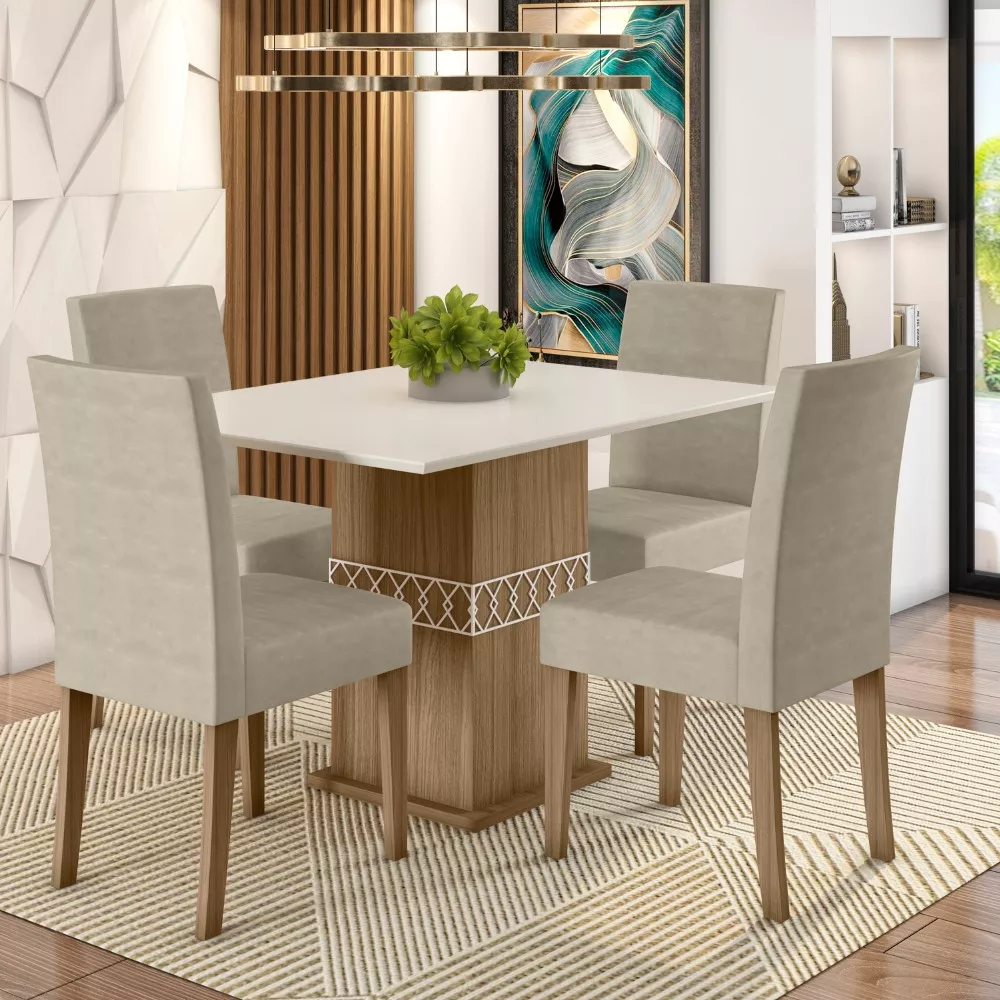 Conjunto Sala de Jantar Quadrada Mesa Jade 90cm e 04 Cadeiras Josi Poliman Móveis