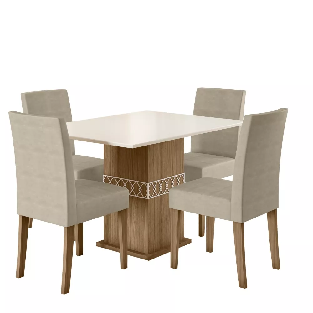 Conjunto Sala de Jantar Quadrada Mesa Jade 90cm e 04 Cadeiras Josi Poliman Móveis