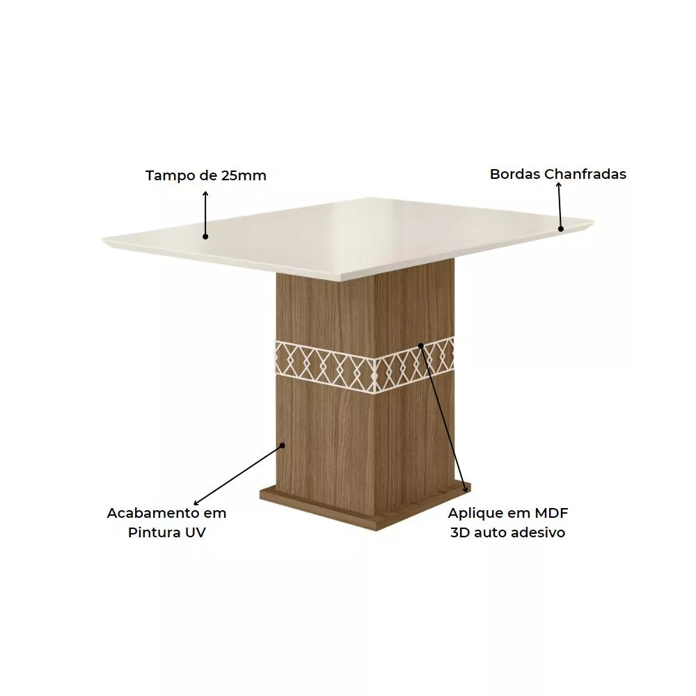 Conjunto Sala de Jantar Quadrada Mesa Jade 90cm e 04 Cadeiras Josi Poliman Móveis