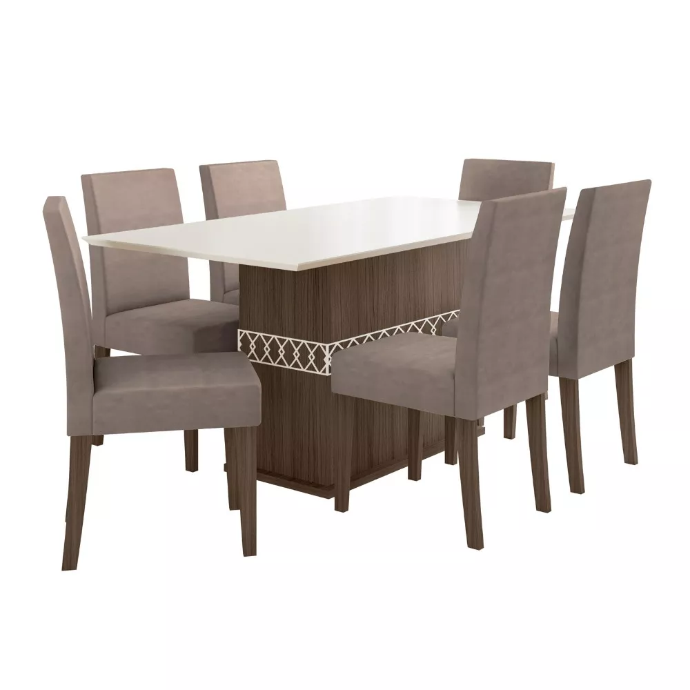 Conjunto Sala de Jantar Retangular Mesa Agata 160cm e 06 Cadeiras Josi Poliman Móveis