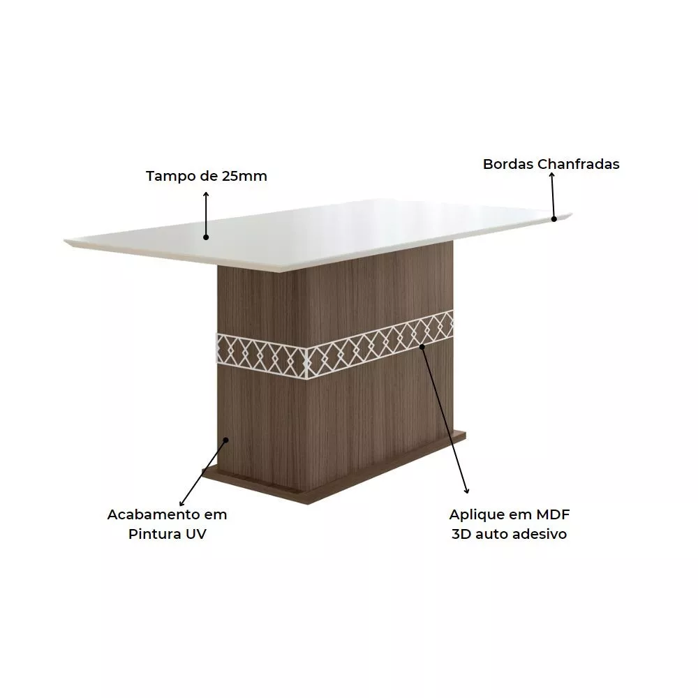 Conjunto Sala de Jantar Retangular Mesa Agata 160cm e 06 Cadeiras Josi Poliman Móveis