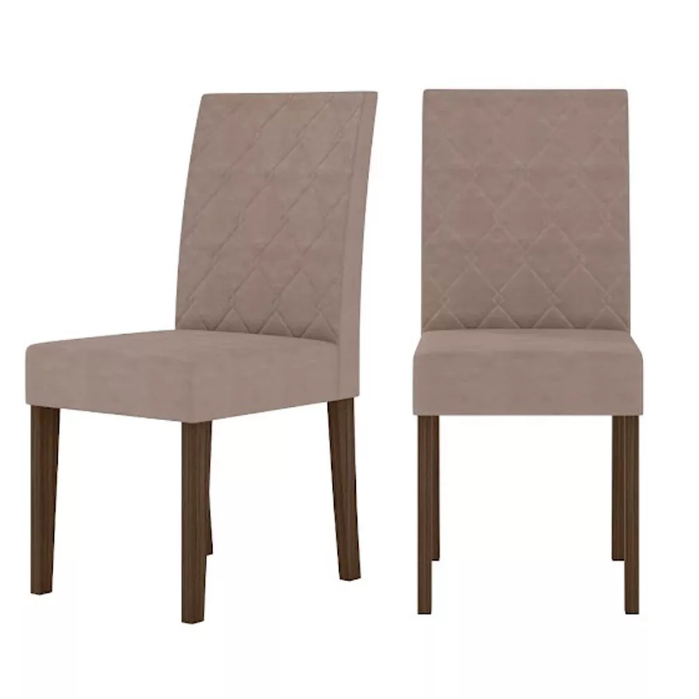 Conjunto Sala de Jantar Mesa com Tampo Chanfrado Agata 6 Cadeiras Estofadas Jade Poliman