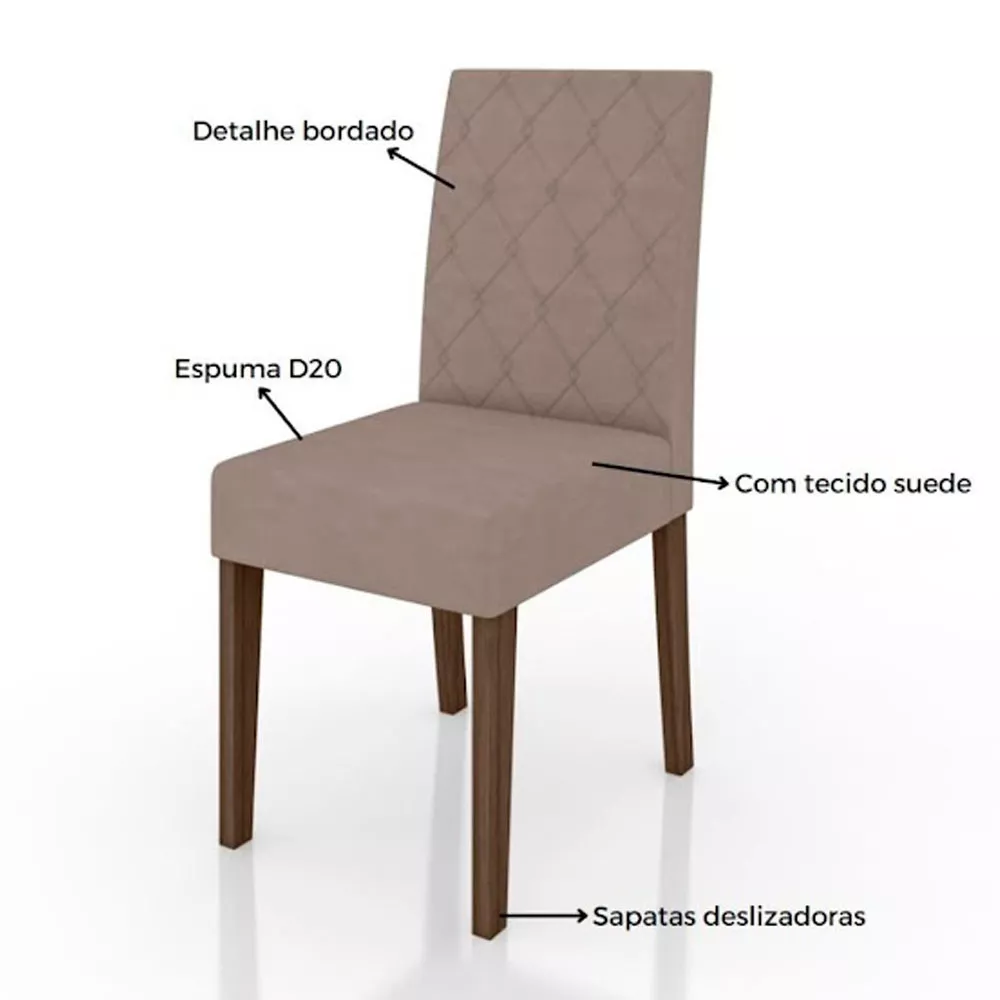 Conjunto Sala de Jantar Mesa com Tampo Chanfrado Agata 6 Cadeiras Estofadas Jade Poliman