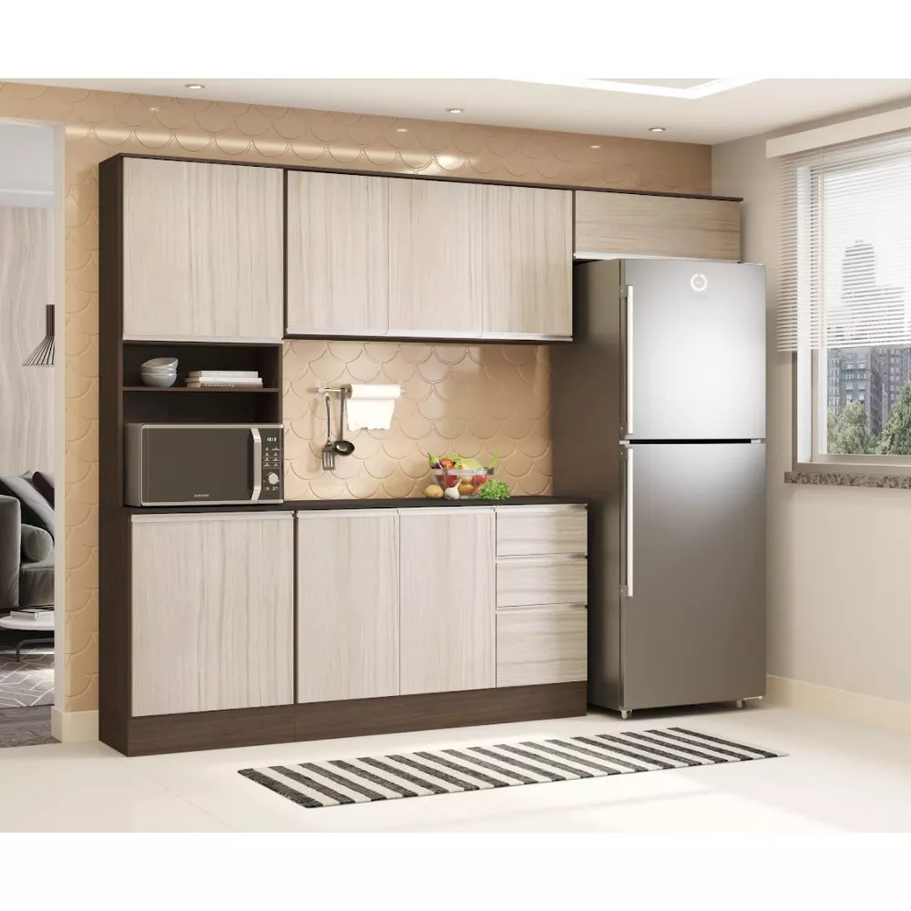Cozinha Compacta Paneleiro e Aéreo 260 cm Paris Poliman