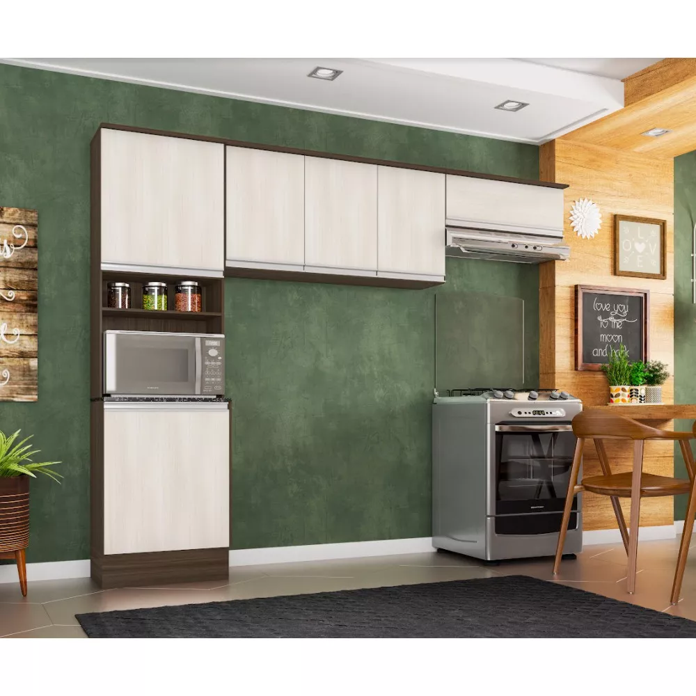 Cozinha Compacta Paneleiro e Aéreo 260 cm Paris Poliman