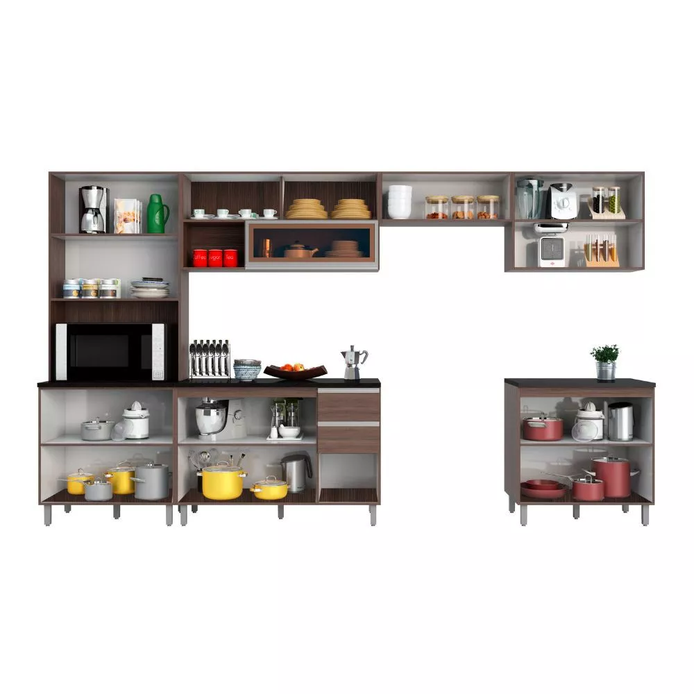 Cozinha Modulada 6 Peças 14 Portas 2 Gavetas Com Torre Quente Evidence