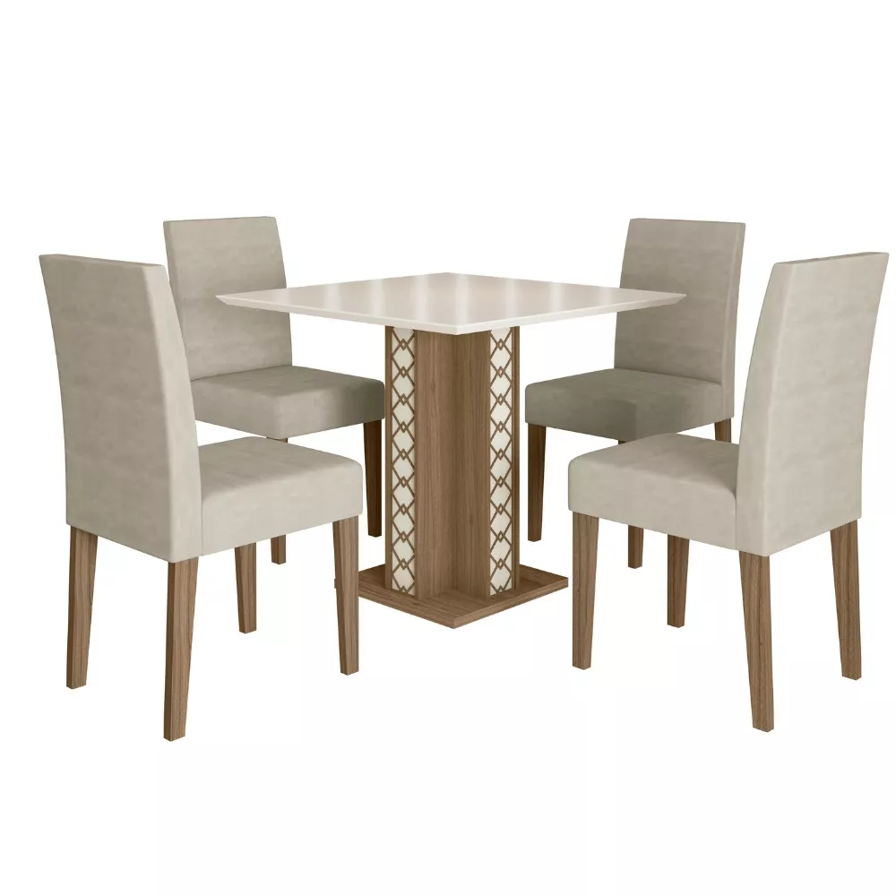 Conjunto Sala de Jantar Quadrada Mesa Isis 90cm e 04 Cadeiras Josi Poliman Móveis