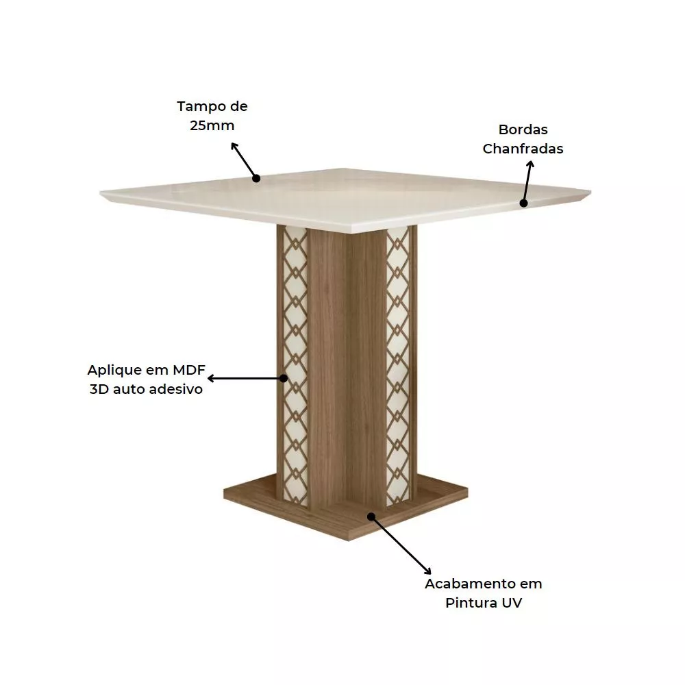 Conjunto Sala de Jantar Quadrada Mesa Isis 90cm e 04 Cadeiras Josi Poliman Móveis
