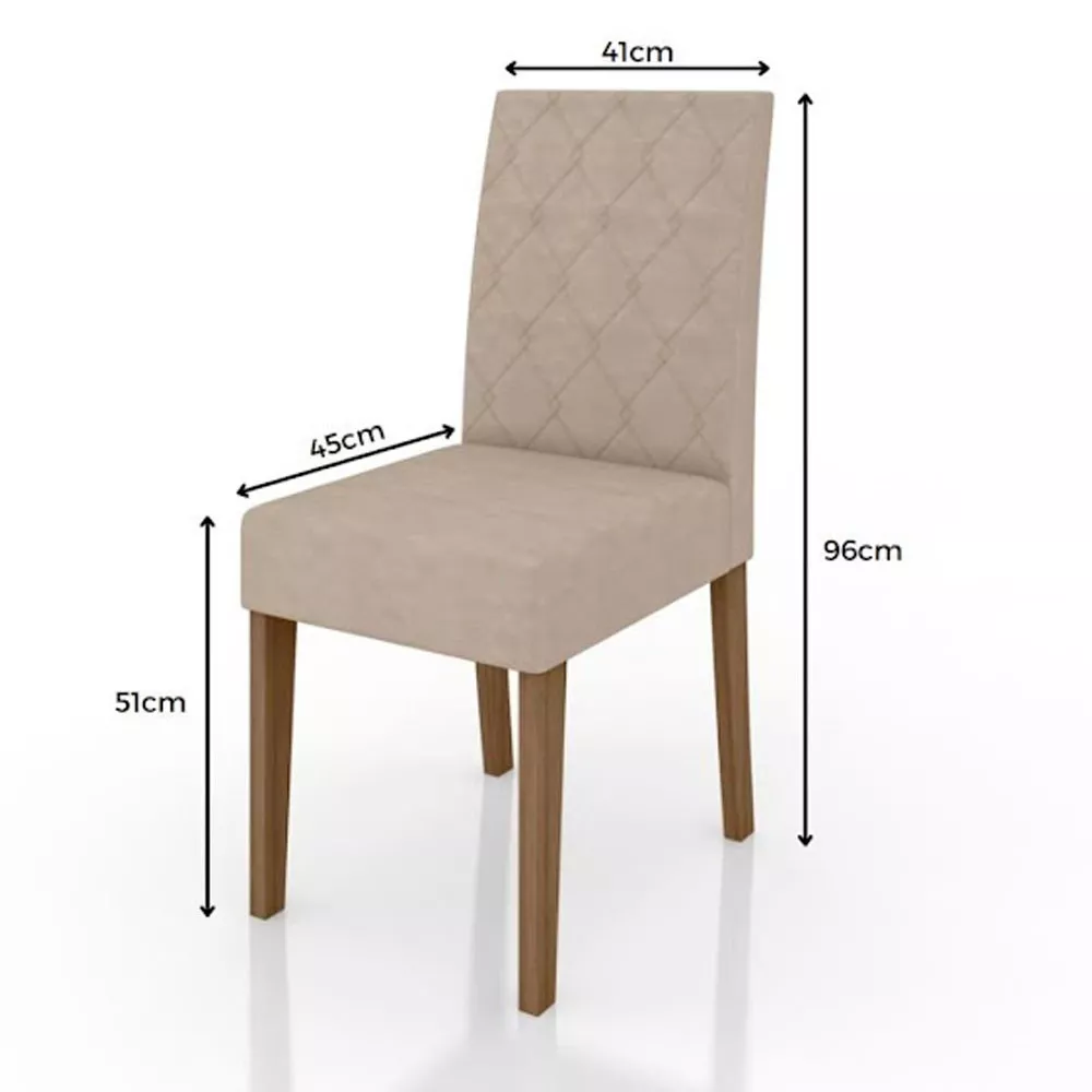 Conjunto Sala de Jantar Mesa com Tampo Chanfrado Agata 4 Cadeiras Estofadas Jade Poliman