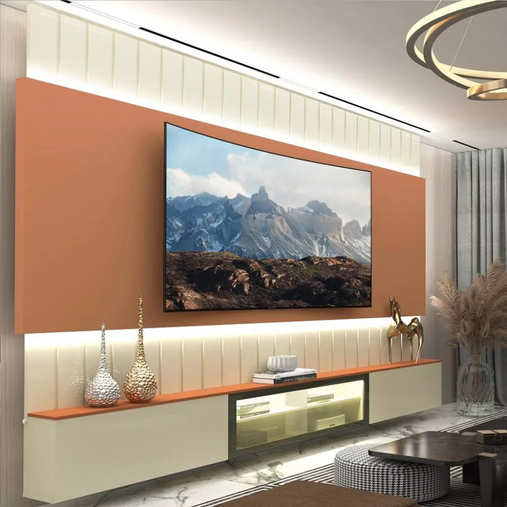 Estante Home Ripada para TV até 85 Polegadas com LED Reflecta 3 Portas 100% MDF Soberano Gelius