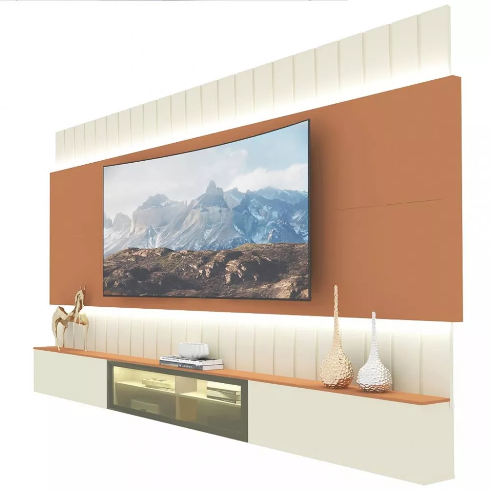Estante Home Ripada para TV até 85 Polegadas com LED Reflecta 3 Portas 100% MDF Soberano Gelius