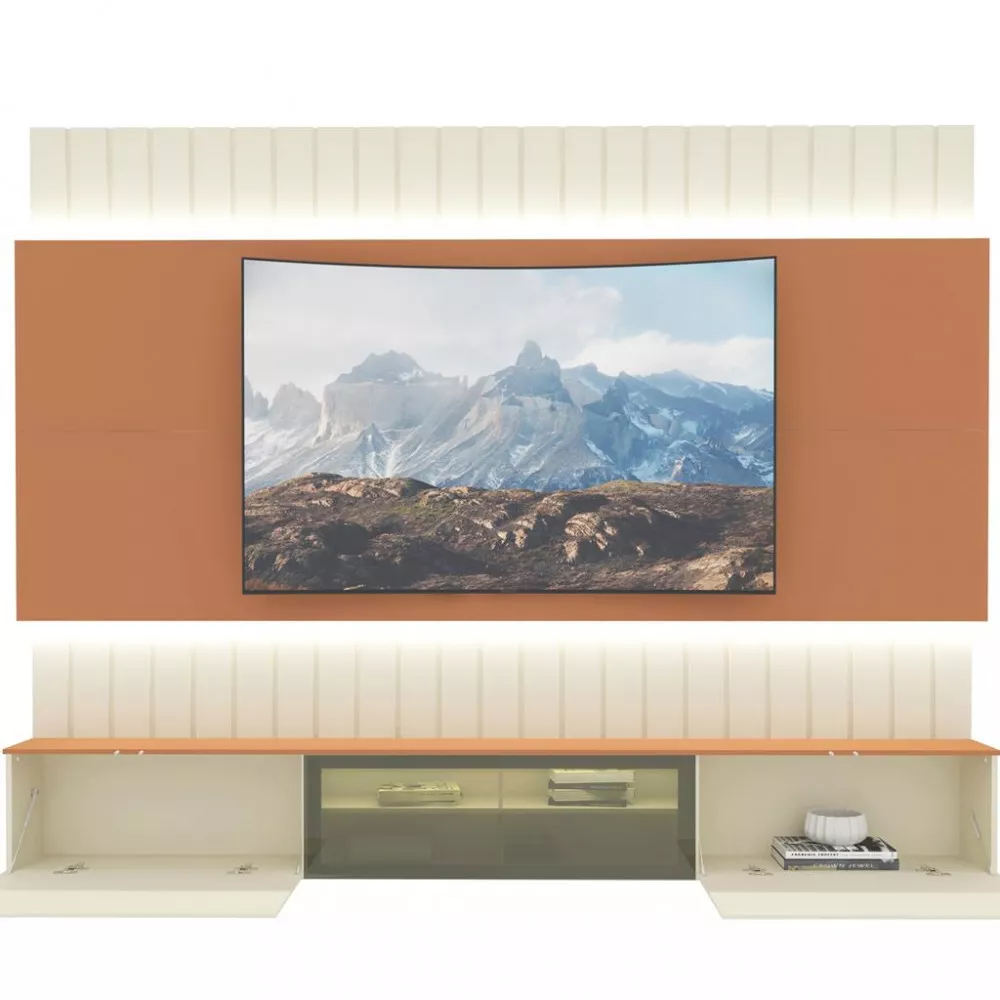 Estante Home Ripada para TV até 85 Polegadas com LED Reflecta 3 Portas 100% MDF Soberano Gelius