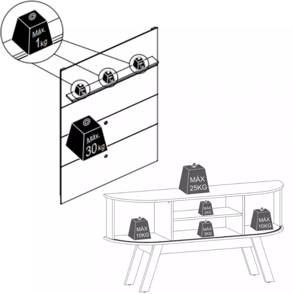 Rack com Painel para TV até 65 Polegadas 2 Portas com Pés Silverstone Madetec