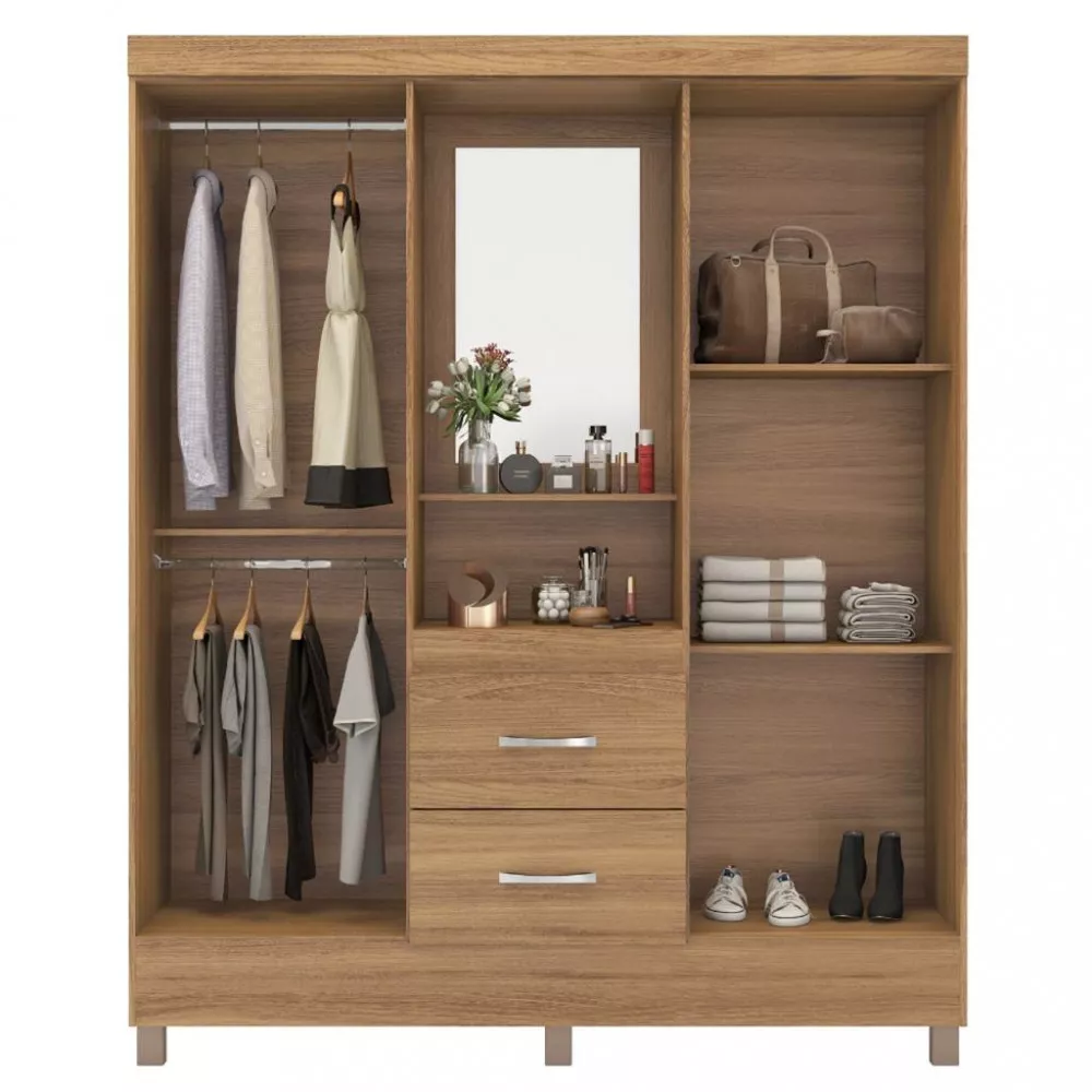 Guarda Roupa Solteiro com Espelho e Pés 4 Portas 2 Gavetas Lord Capelinha Demóbile