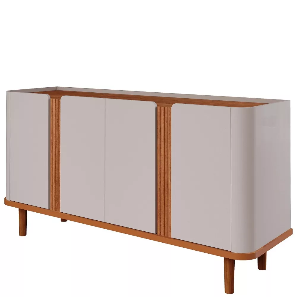Aparador Buffet Ripado 4 Portas com Pés de Madeira 100 MDF Eva Cimol